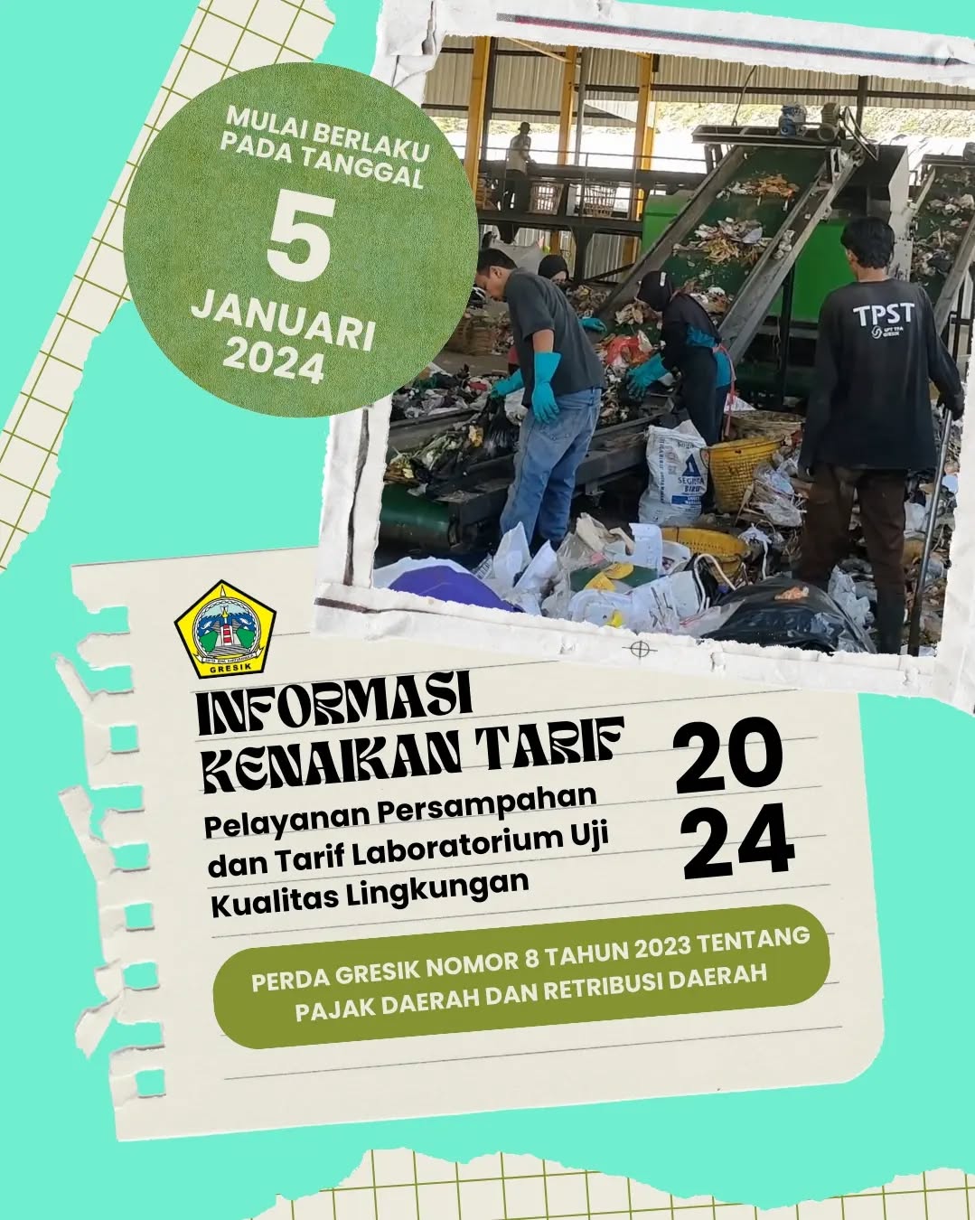 Kenaikan Tarif Pelayanan Persampahan dan Tarif Laboratorium Uji Kualitas Lingkungan berdasarkan Perda Gresik Nomor 8 Tahun 2023